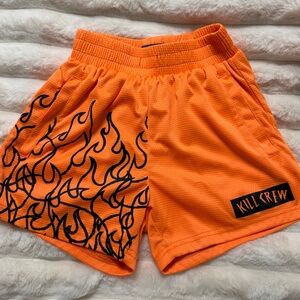 Kill Crew Orange Shorts with Black Flames XS